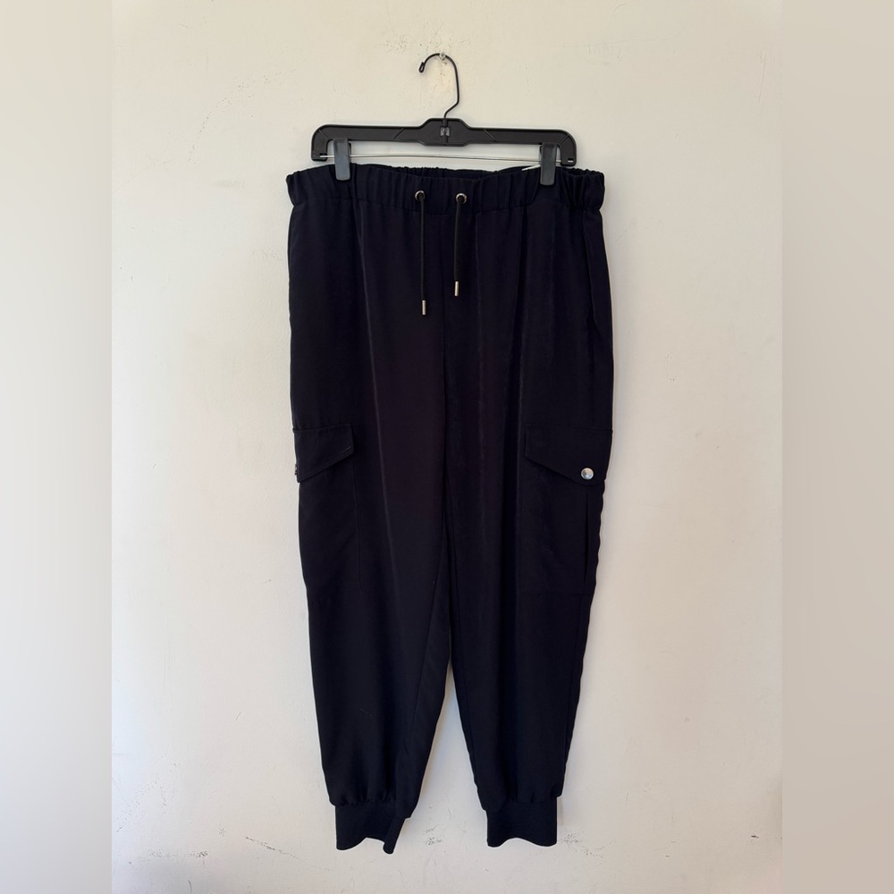 Zara Navy Blue Track Pants with Drawstring Waist and Tapered Leg